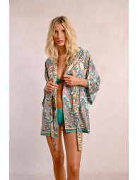 Kimono de manga larga con lazada y estampado