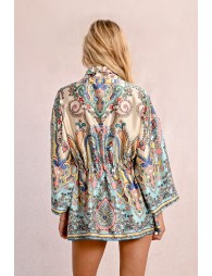 Kimono de manga larga con lazada y estampado