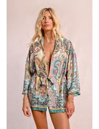 Satin and printed kimono