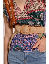 Wide braided belt with buckle