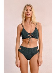 Iridescent lace-up bikini top