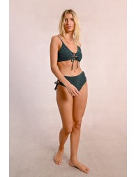 Iridescent lace-up bikini top