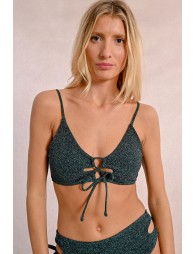 Iridescent lace-up bikini top