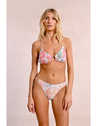 Top de bikini triángulo con hebilla y estampado