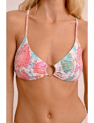 Top de bikini triángulo con hebilla y estampado