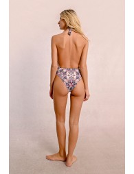 Printed, high-cut one-piece swimsuit