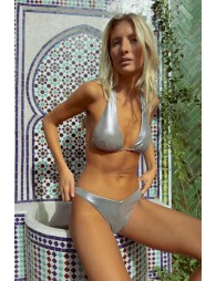 Swimsuit top with metallic panels