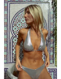 Swimsuit top with metallic panels