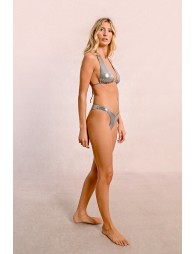 Swimsuit top with metallic panels