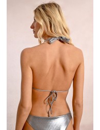 Swimsuit top with metallic panels