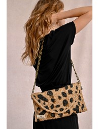 Leopard-print straw clip clutch