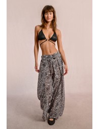 Pantalón largo con lazada y estampado