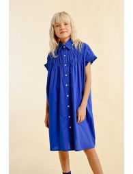 Robe chemise courte à détails smockés