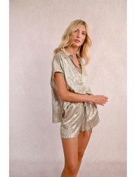 Short-sleeved satin blouse