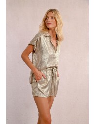 Short-sleeved satin blouse