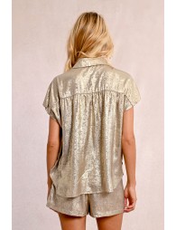 Short-sleeved satin blouse