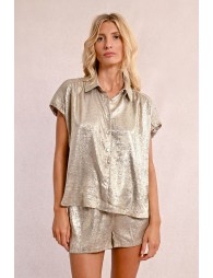 Short-sleeved satin blouse