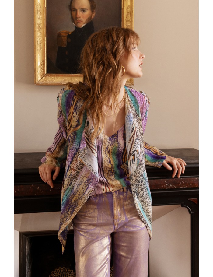 Long-sleeved printed kimono