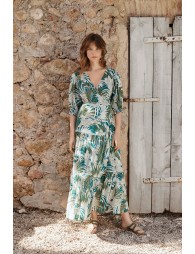 Long wrap dress with ruffles